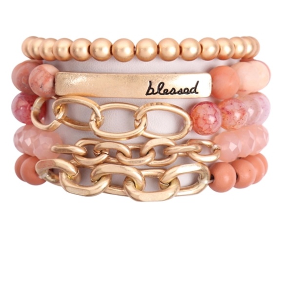 NWT Precious Pale Pink Blessed Muliline Beaded Bracelet with Gold Tone Accents! - Picture 1 of 1